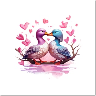 Valentine Kissing Mallard Bird Couple Posters and Art